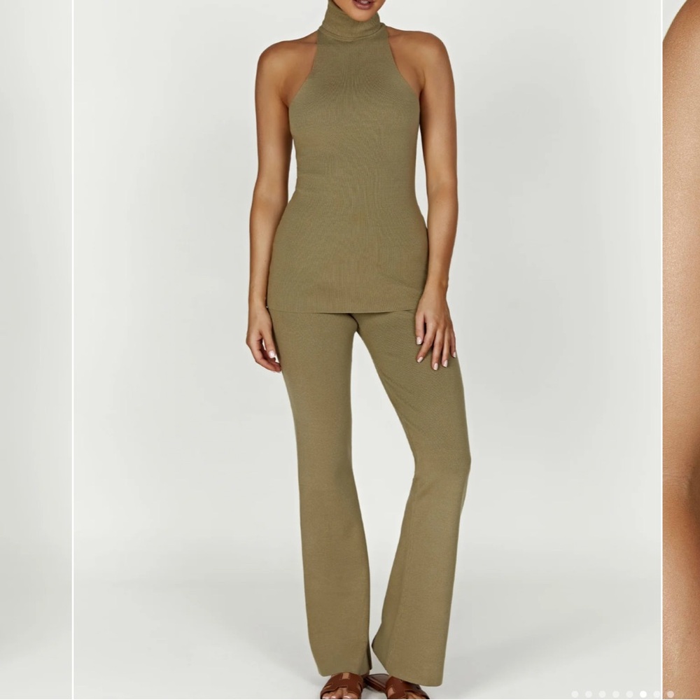Meshki Sleeveless turtleneck co-ord set olive green